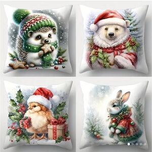 🎄 NIP 4/pc/set Pillow Covers Animals at Christmas PILLOW COVERS ONLY 🎄